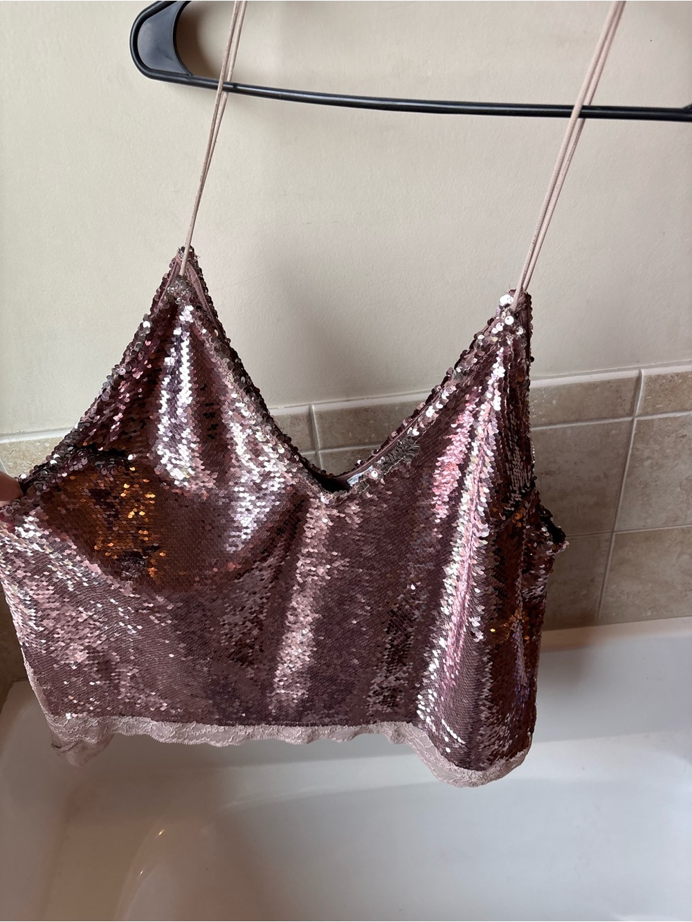 Free People Rose Pink Sequin Tank Top